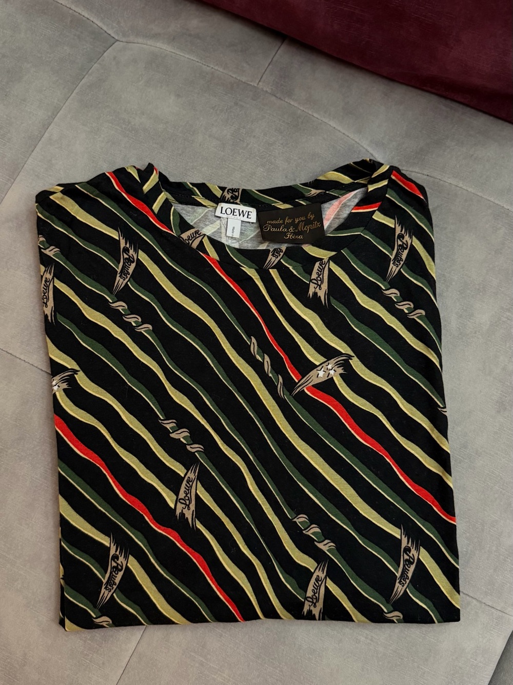 Loewe Black Tee with Green and Red Wavy Stripes
